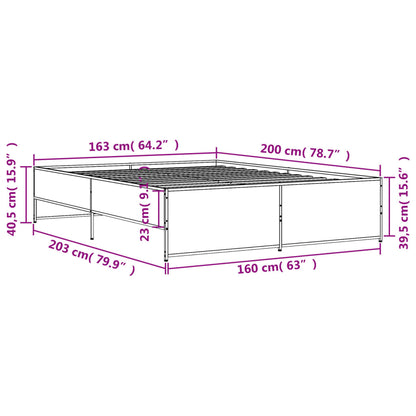 Bed Frame Smoked Oak 160x200 cm Engineered Wood and Metal