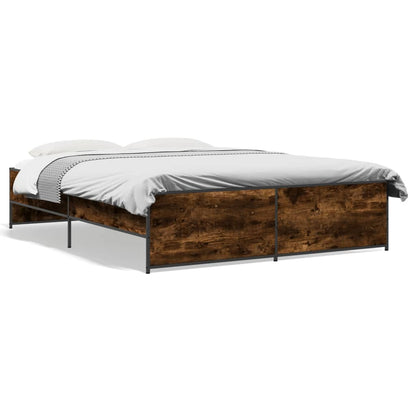 Bed Frame Smoked Oak 160x200 cm Engineered Wood and Metal