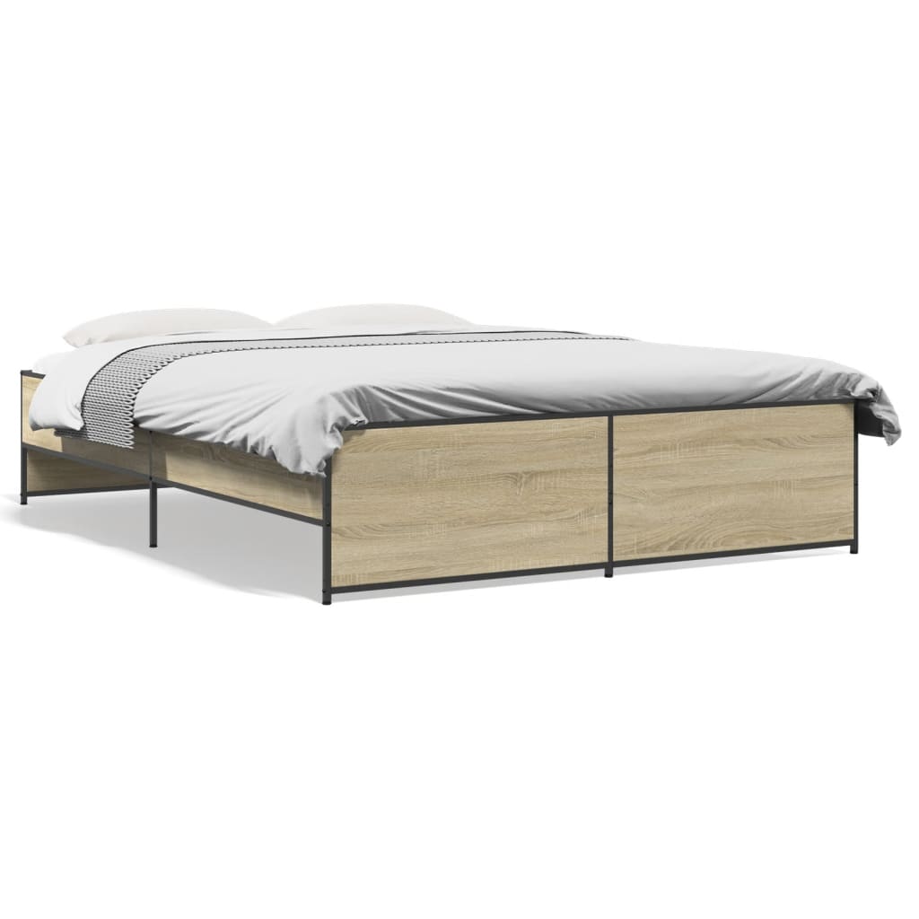 Bed Frame Sonoma Oak 150x200 cm King Size Engineered Wood and Metal