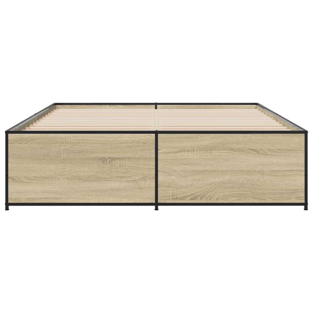 Bed Frame Sonoma Oak 150x200 cm King Size Engineered Wood and Metal