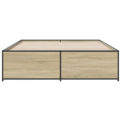 Bed Frame Sonoma Oak 150x200 cm King Size Engineered Wood and Metal