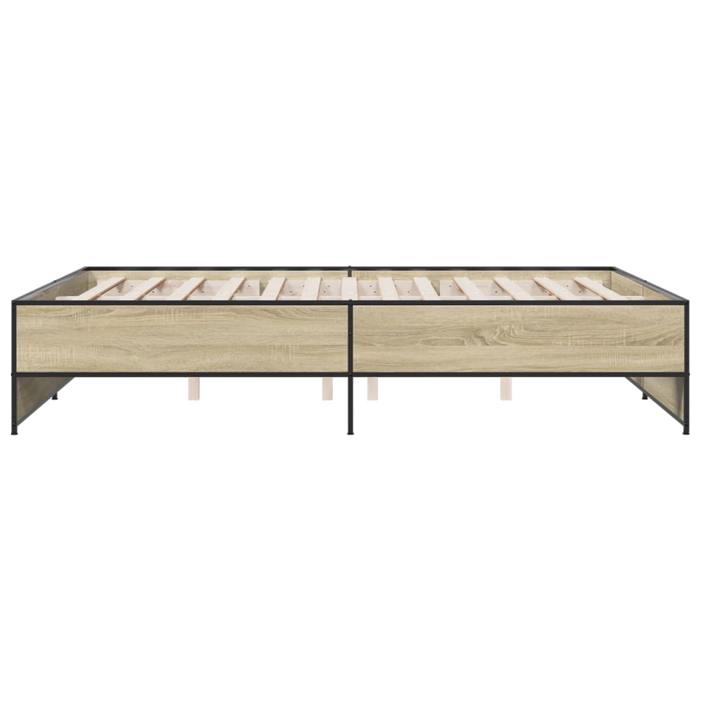 Bed Frame Sonoma Oak 150x200 cm King Size Engineered Wood and Metal