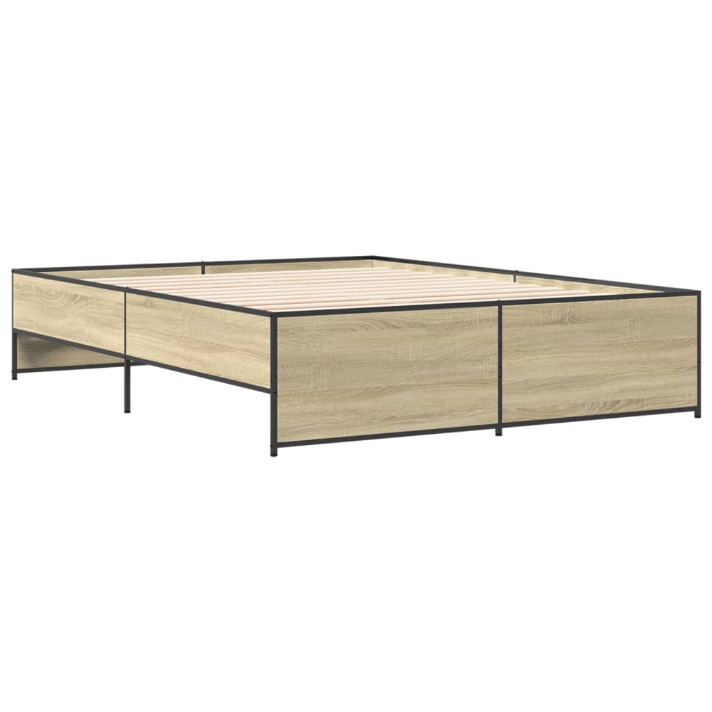 Bed Frame Sonoma Oak 150x200 cm King Size Engineered Wood and Metal