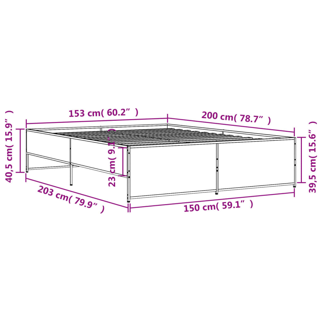 Bed Frame Sonoma Oak 150x200 cm King Size Engineered Wood and Metal