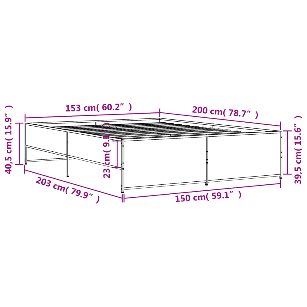 Bed Frame without Mattress Grey Sonoma 150x200 cm King Size