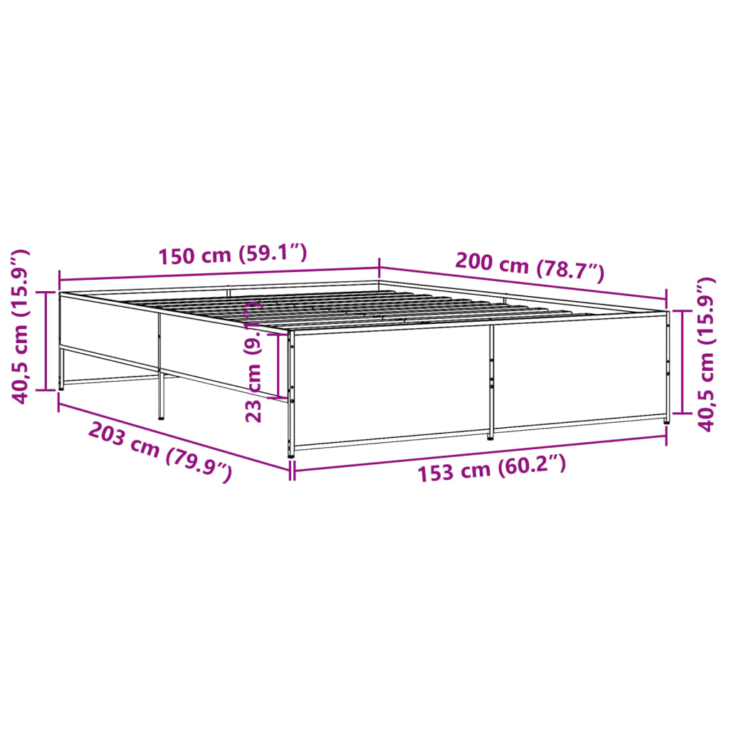 Bed Frame without Mattress Brown Oak 150x200 cm King Size