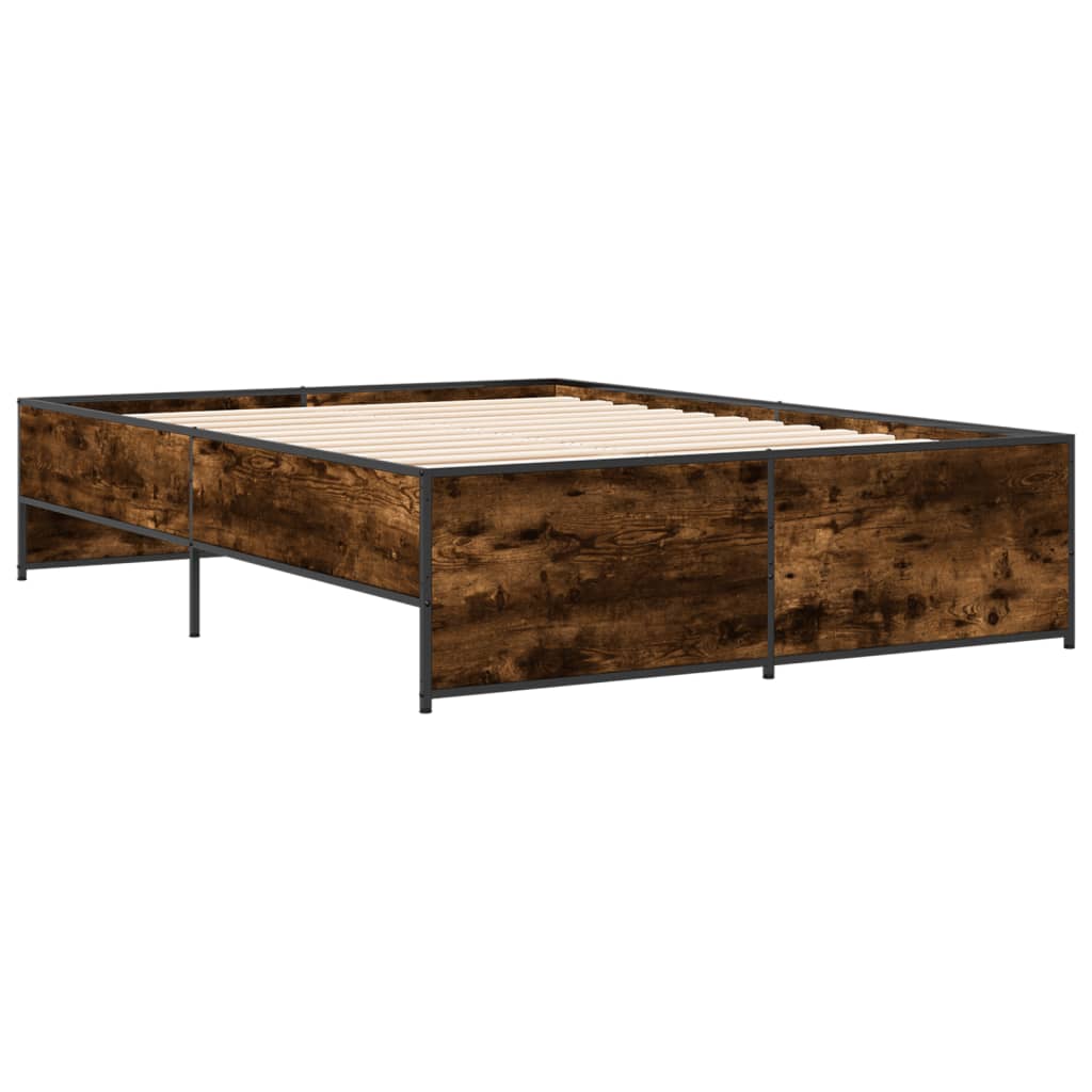 Bed Frame Smoked Oak 120x200 cm Engineered Wood and Metal