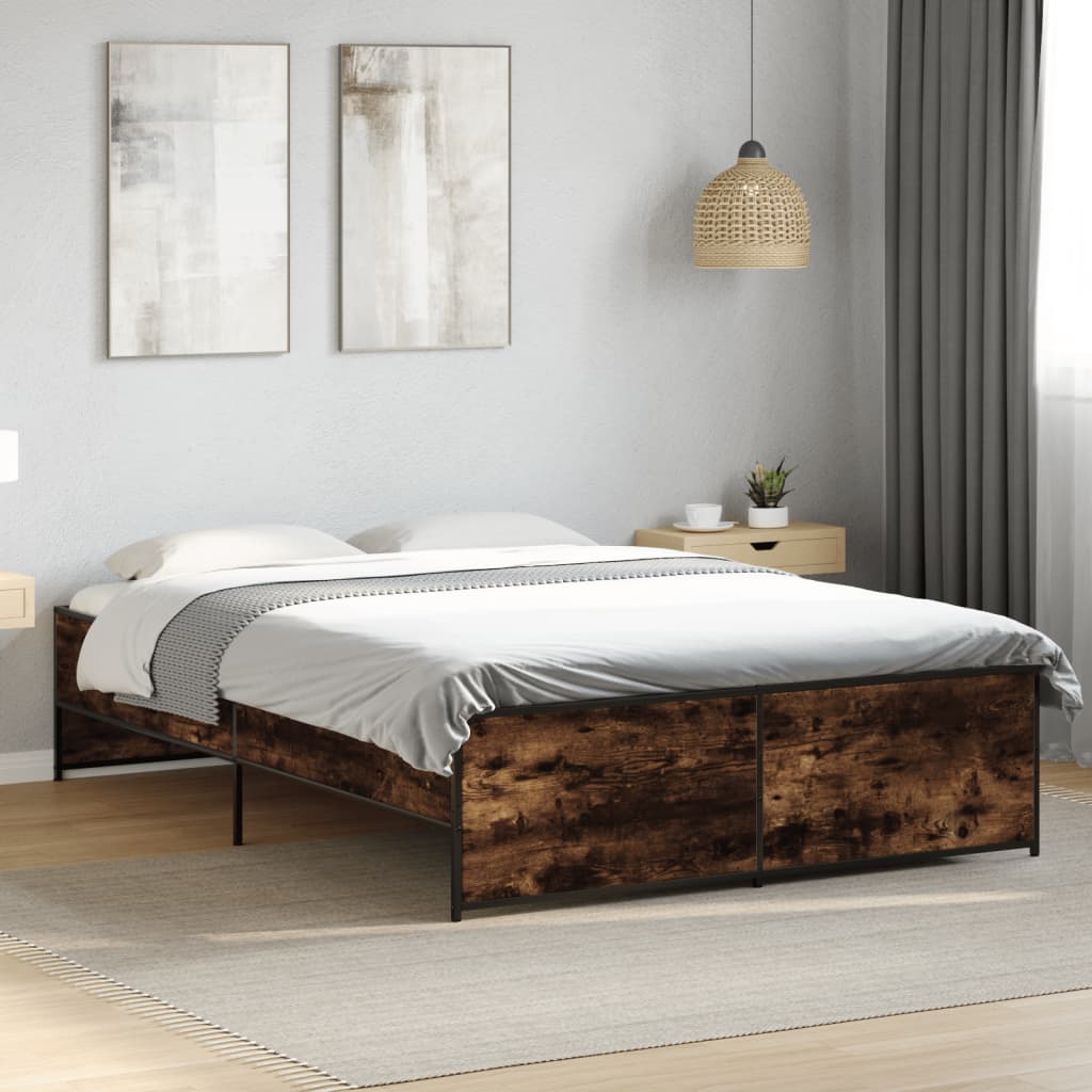 Bed Frame Smoked Oak 120x200 cm Engineered Wood and Metal