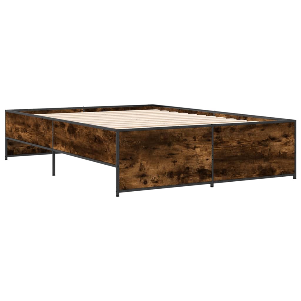 Bed Frame Smoked Oak 120x200 cm Engineered Wood and Metal