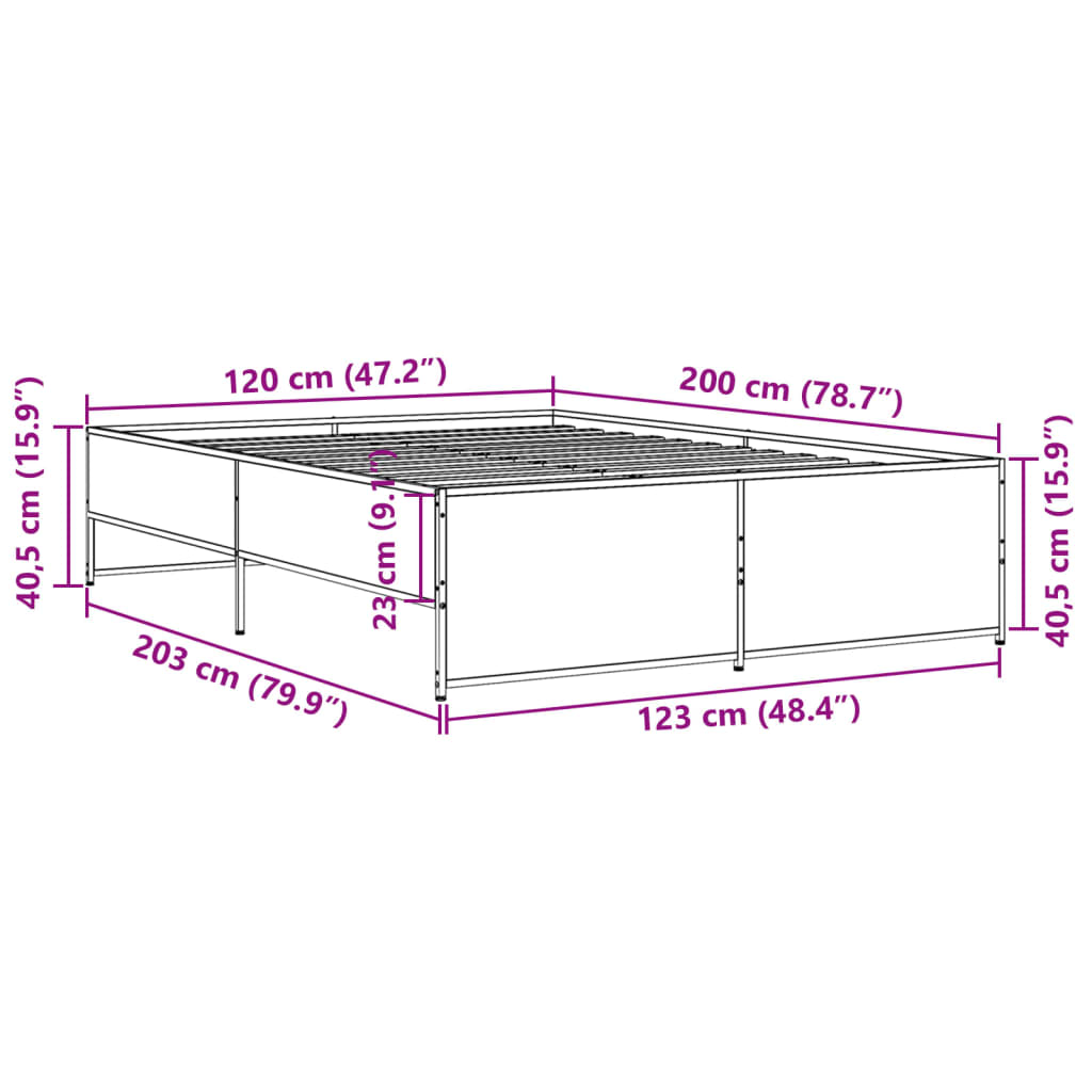 Bed Frame Smoked Oak 120x200 cm Engineered Wood and Metal