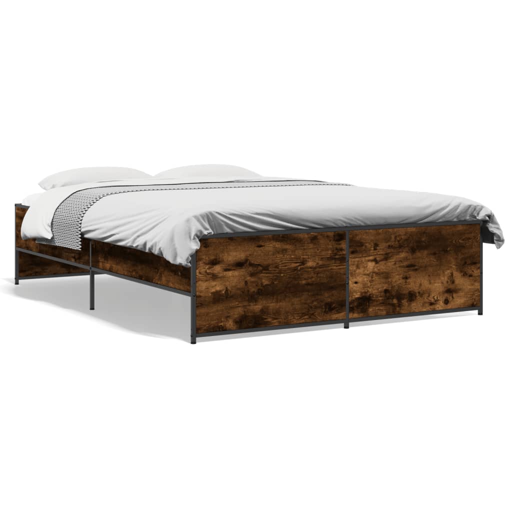 Bed Frame Smoked Oak 120x200 cm Engineered Wood and Metal