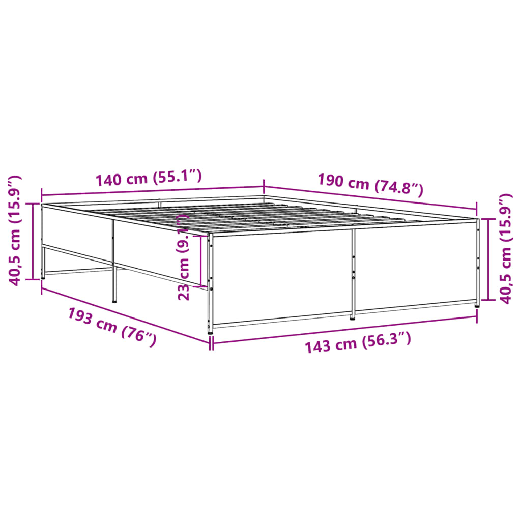 Bed Frame without Mattress Smoked Oak 140x190 cm