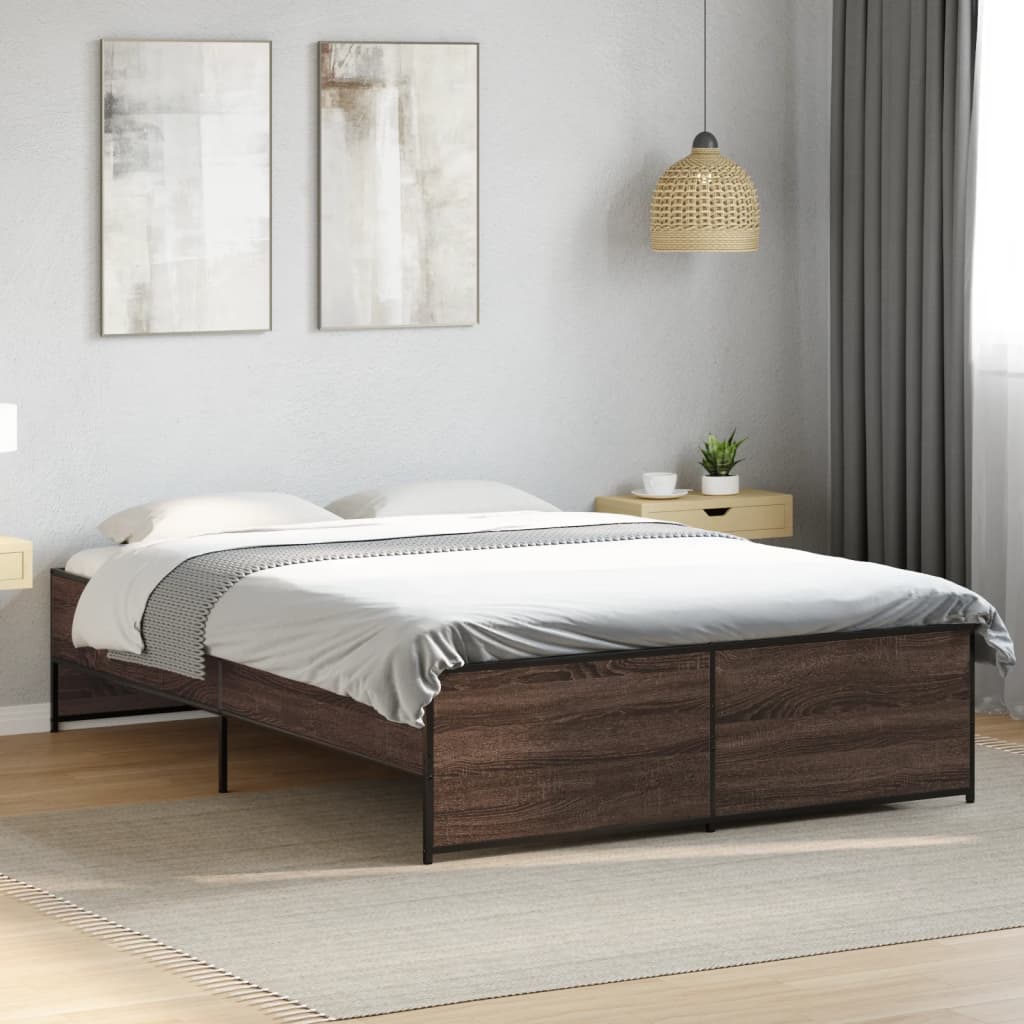 Bed Frame without Mattress Brown Oak 140x190 cm