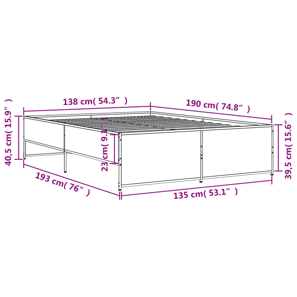 Bed Frame without Mattress Grey Sonoma 135x190 cm Double