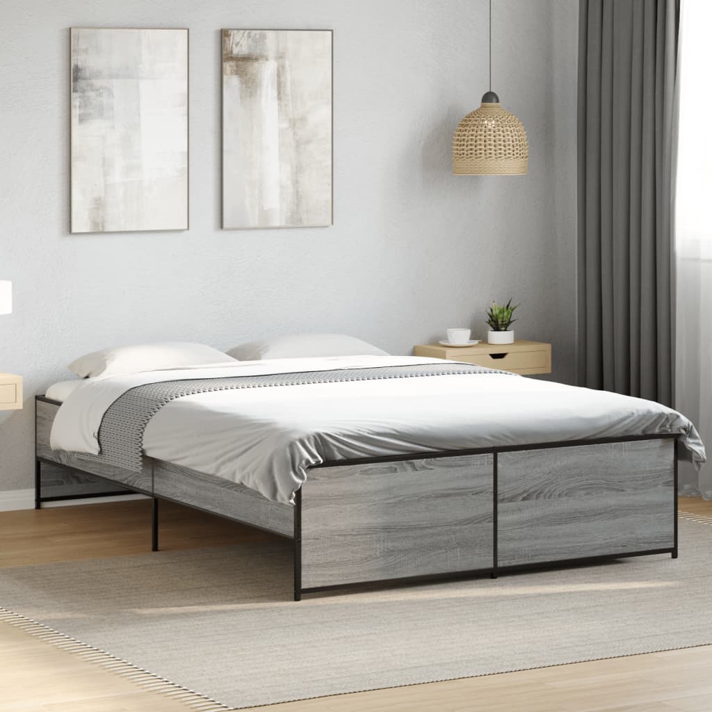 Bed Frame without Mattress Grey Sonoma 135x190 cm Double