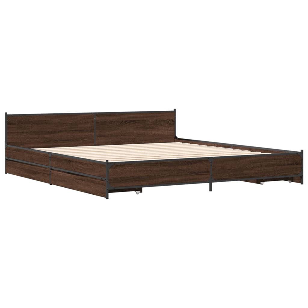 Bed Frame with Drawers Brown Oak 200x200 cm Engineered Wood