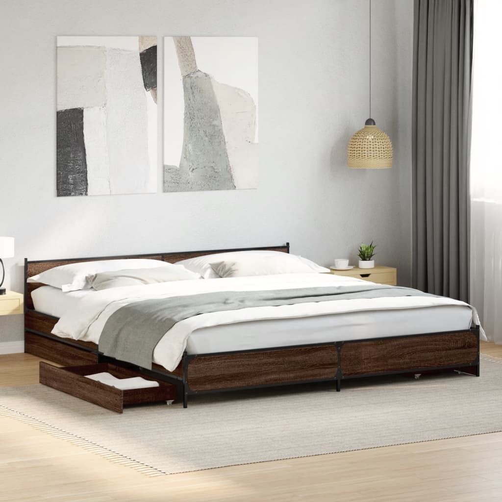 Bed Frame with Drawers Brown Oak 200x200 cm Engineered Wood