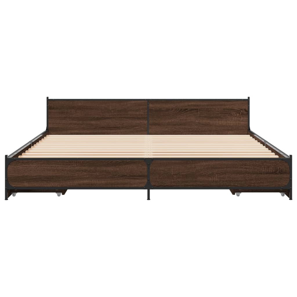 Bed Frame with Drawers Brown Oak 200x200 cm Engineered Wood