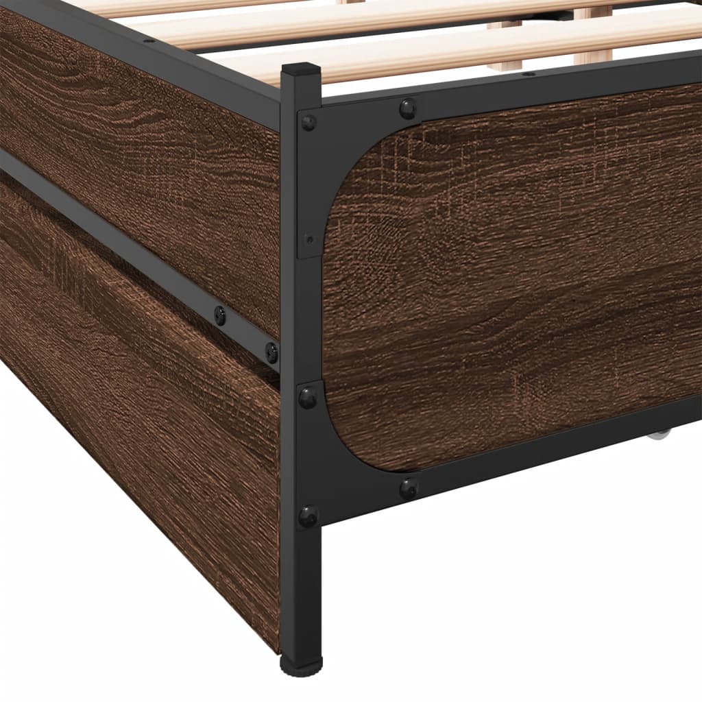 Bed Frame with Drawers Brown Oak 200x200 cm Engineered Wood