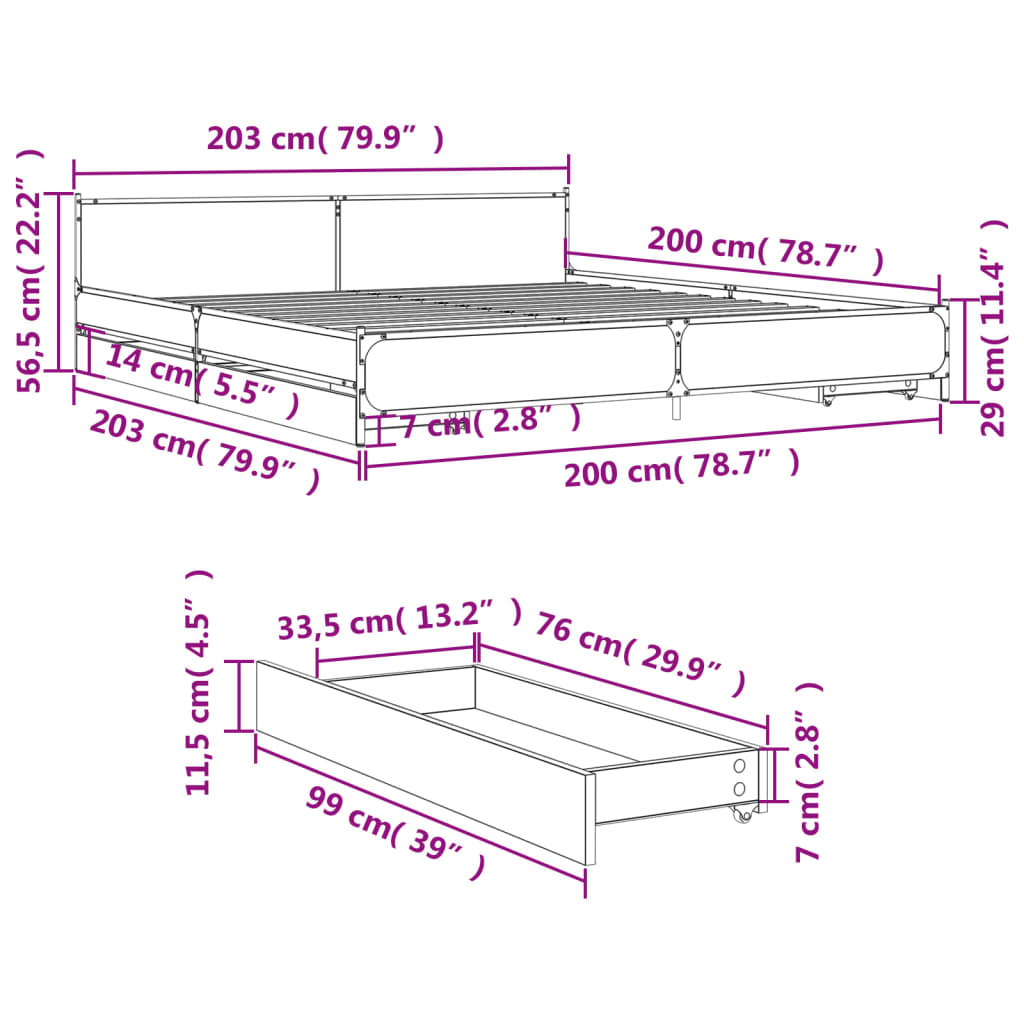 Bed Frame with Drawers Brown Oak 200x200 cm Engineered Wood