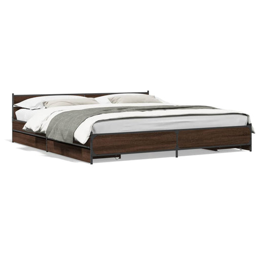 Bed Frame with Drawers Brown Oak 200x200 cm Engineered Wood