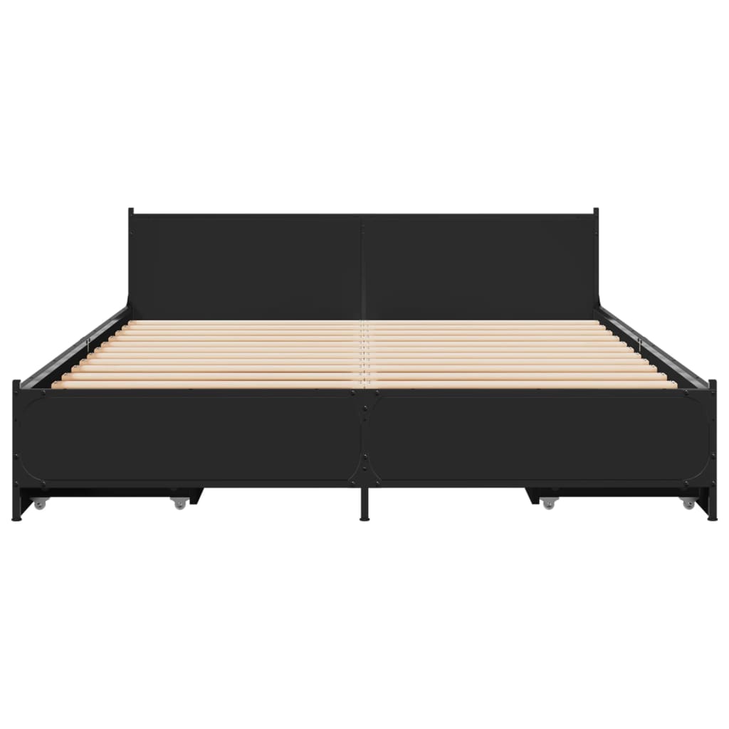 Bed Frame with Drawers Black 150x200 cm King Size Engineered Wood