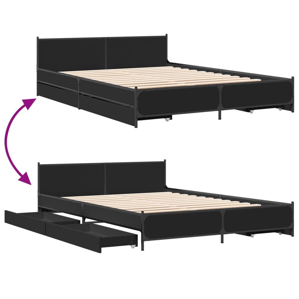 Bed Frame with Drawers Black 150x200 cm King Size Engineered Wood