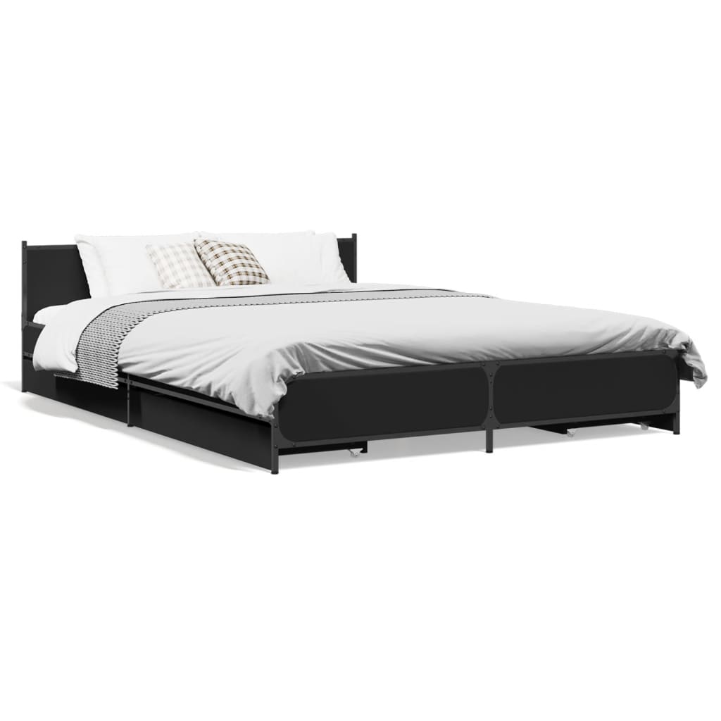 Bed Frame with Drawers Black 150x200 cm King Size Engineered Wood