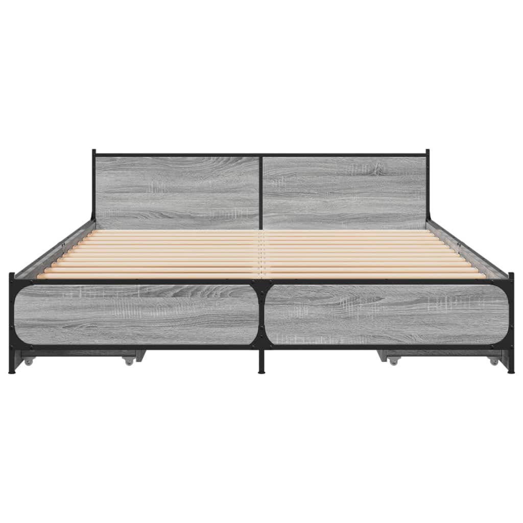 Bed Frame with Drawers Grey Sonoma 150x200 cm King Size Engineered Wood