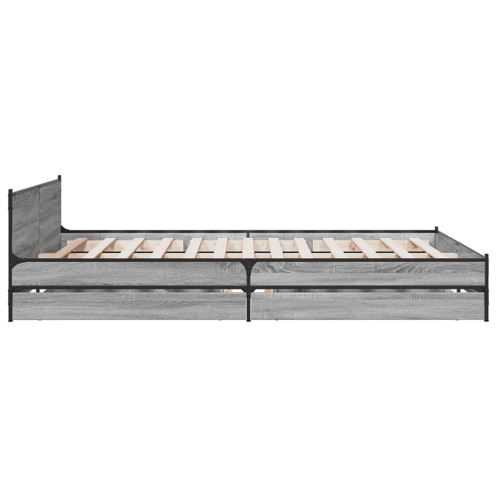 Bed Frame with Drawers Grey Sonoma 150x200 cm King Size Engineered Wood