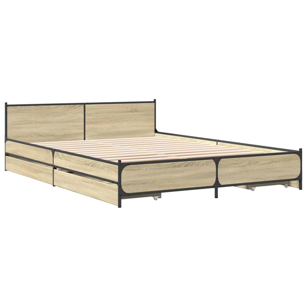 Bed Frame with Drawers without Mattress Sonoma Oak 140x200 cm