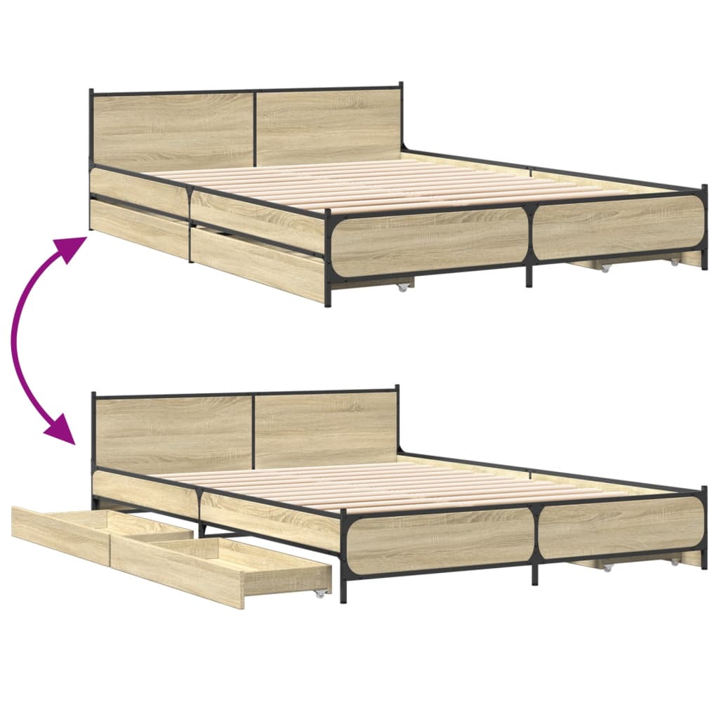 Bed Frame with Drawers without Mattress Sonoma Oak 140x200 cm