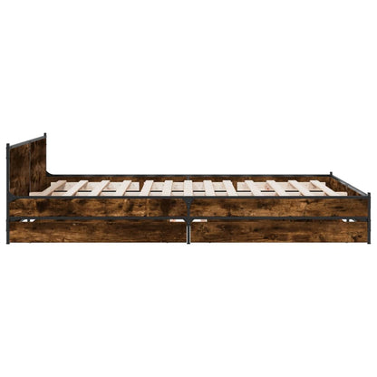 Bed Frame with Drawers without Mattress Smoked Oak 140x200 cm