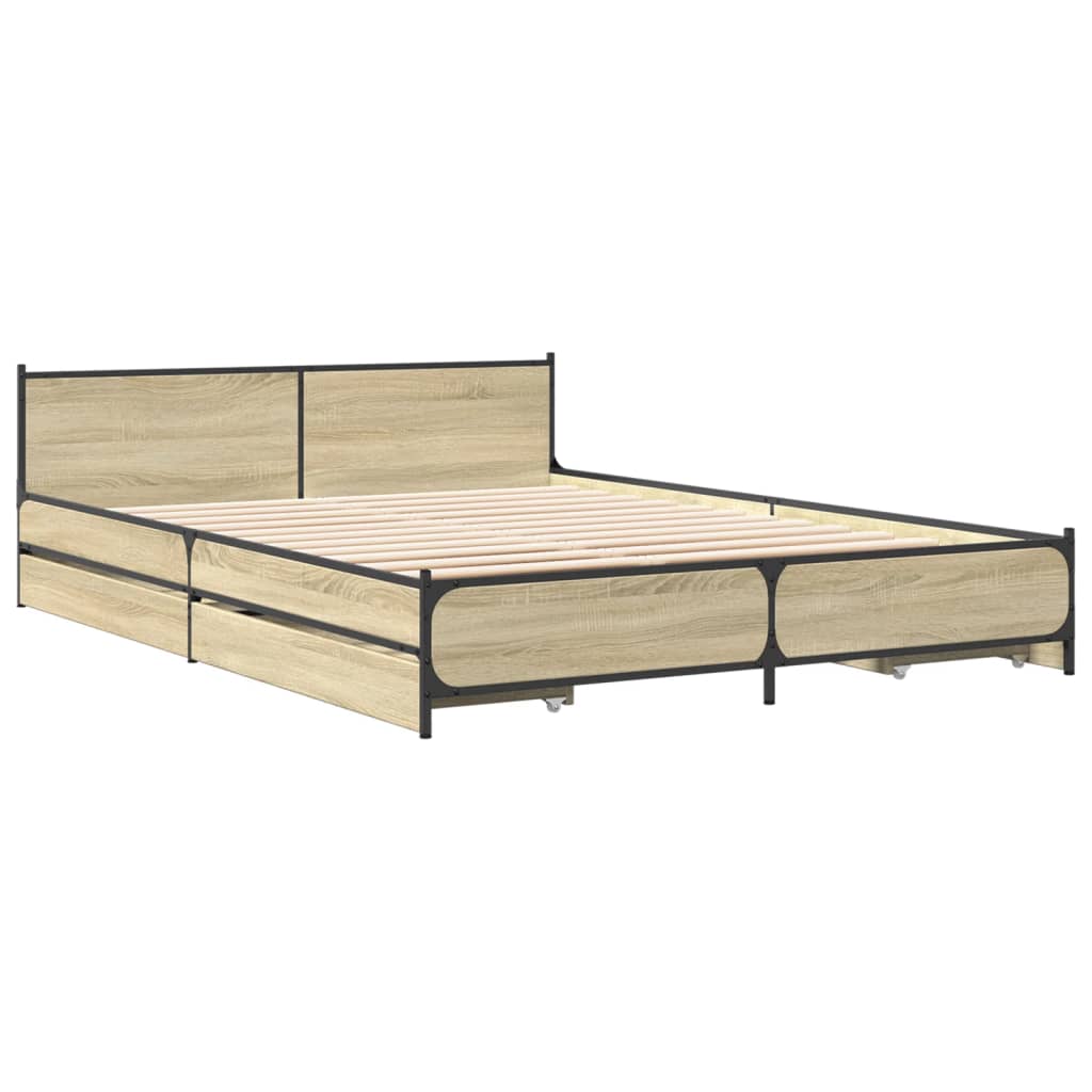 Bed Frame with Drawers without Mattress Sonoma Oak 120x200 cm