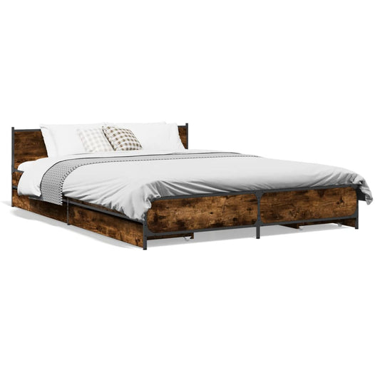 Bed Frame with Drawers without Mattress Smoked Oak 120x200 cm