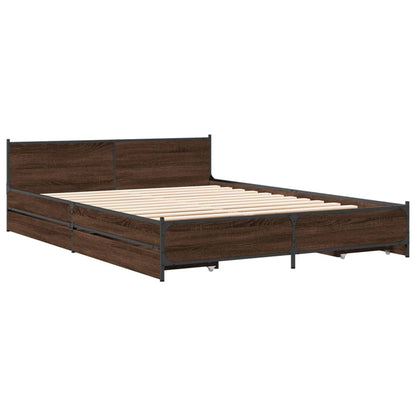 Bed Frame with Drawers without Mattress Brown Oak 120x200 cm