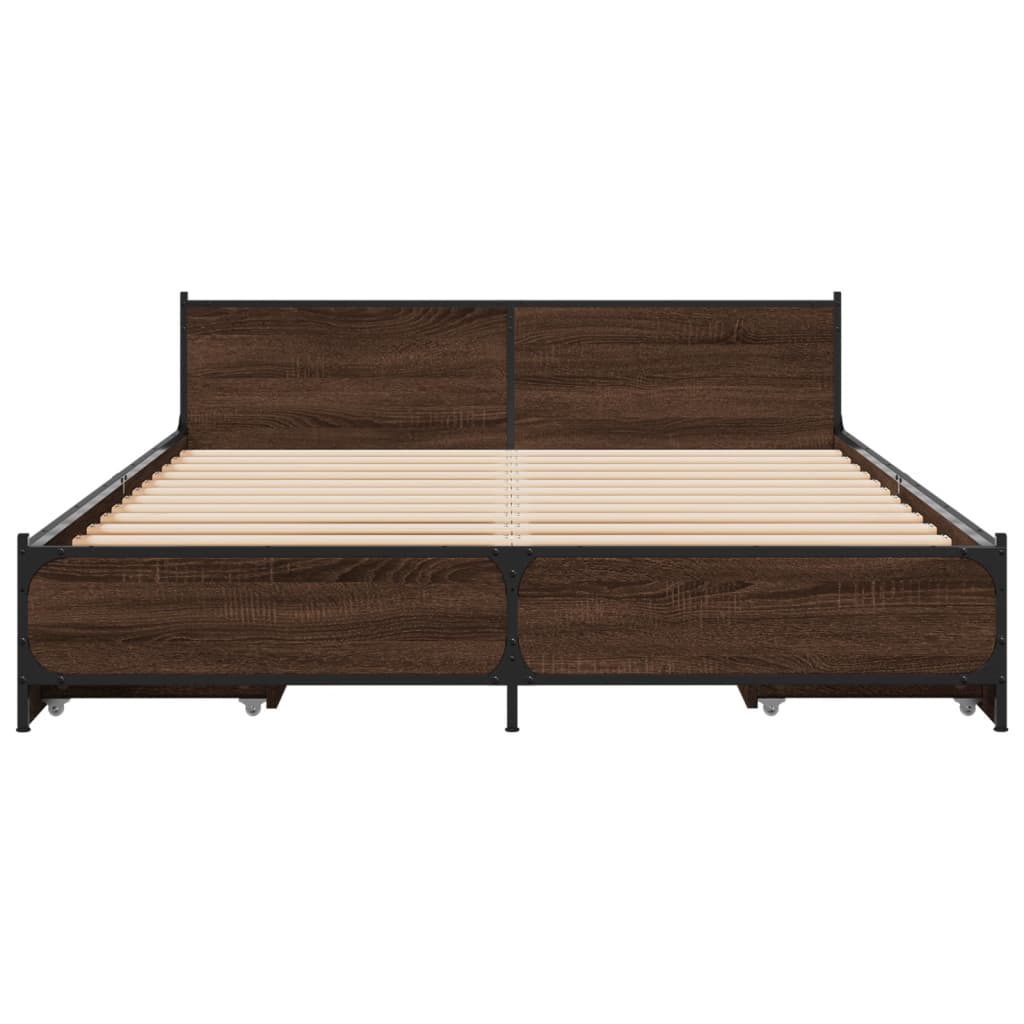 Bed Frame with Drawers without Mattress Brown Oak 120x200 cm