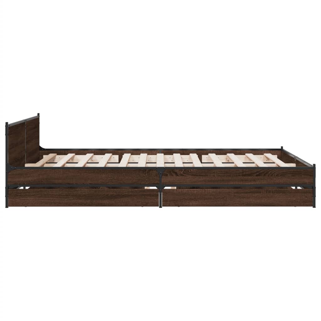 Bed Frame with Drawers without Mattress Brown Oak 120x200 cm