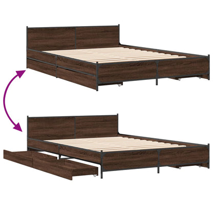 Bed Frame with Drawers without Mattress Brown Oak 120x200 cm