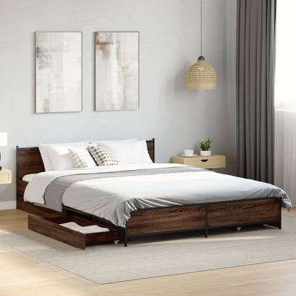 Bed Frame with Drawers without Mattress Brown Oak 120x200 cm