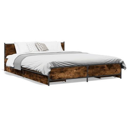 Bed Frame with Drawers without Mattress Smoked Oak 140x190 cm