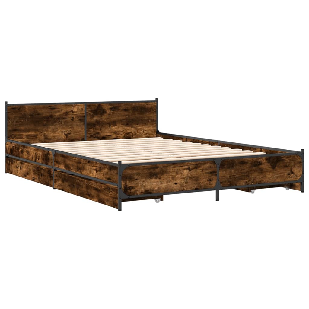 Bed Frame with Drawers without Mattress Smoked Oak 140x190 cm