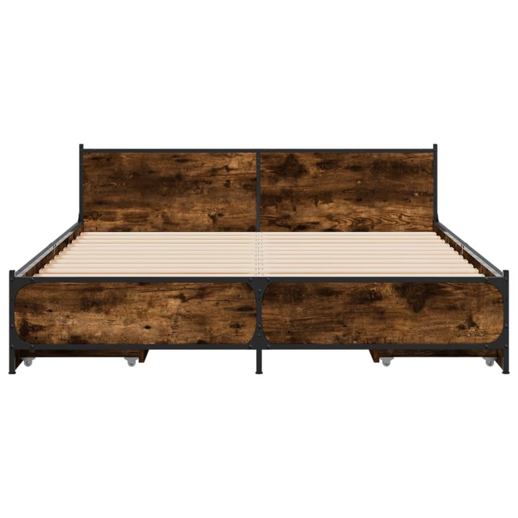 Bed Frame with Drawers without Mattress Smoked Oak 140x190 cm