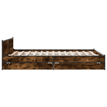 Bed Frame with Drawers without Mattress Smoked Oak 140x190 cm