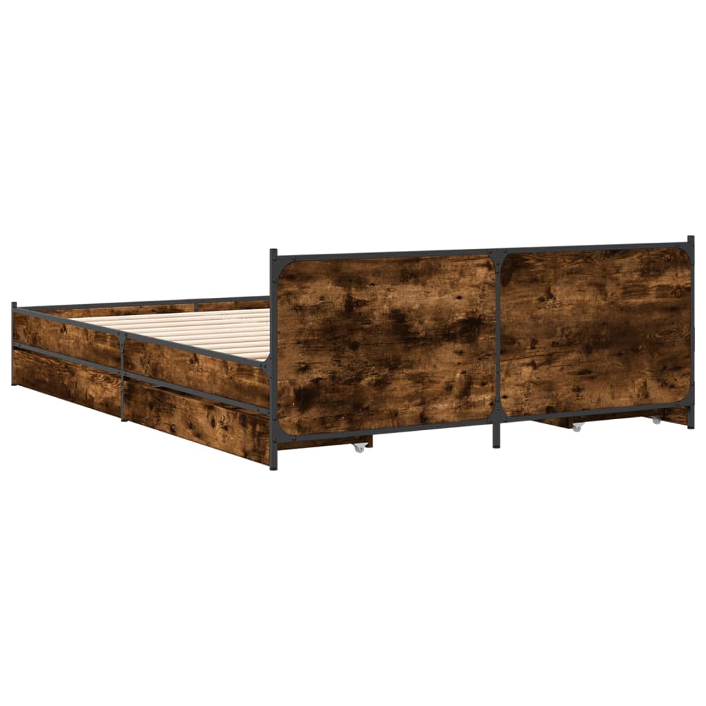 Bed Frame with Drawers without Mattress Smoked Oak 140x190 cm