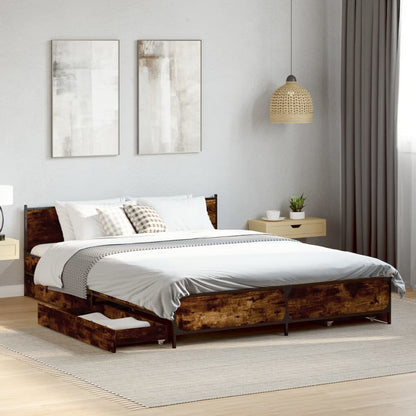 Bed Frame with Drawers without Mattress Smoked Oak 140x190 cm