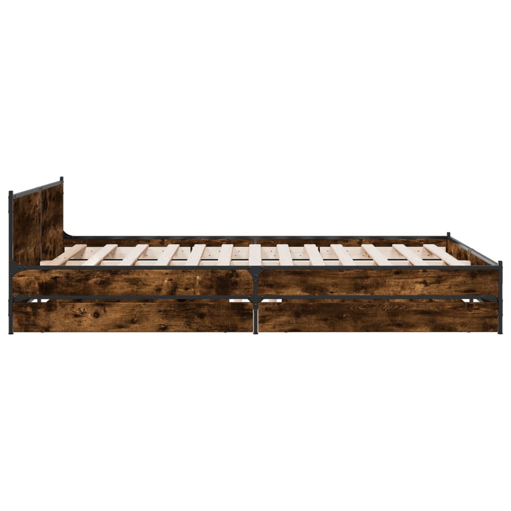 Bed Frame with Drawers Smoked Oak 135x190 cm Double Engineered Wood