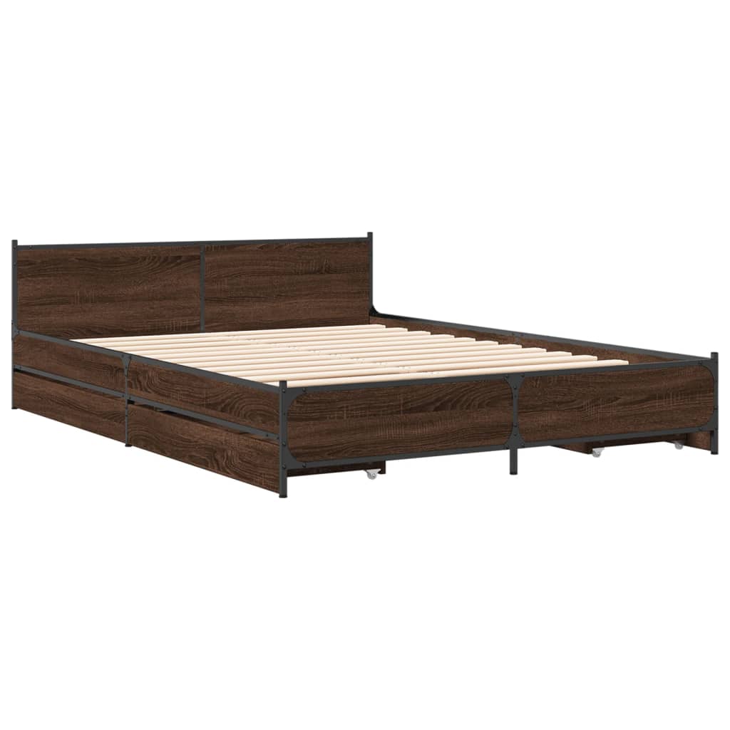 Bed Frame with Drawers without Mattress Brown Oak 135x190 cm Double