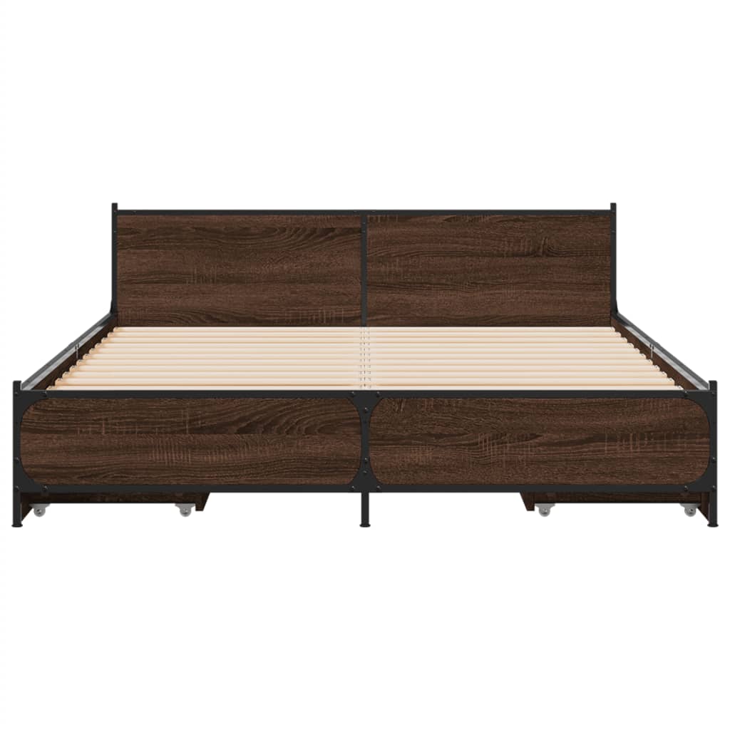 Bed Frame with Drawers without Mattress Brown Oak 135x190 cm Double