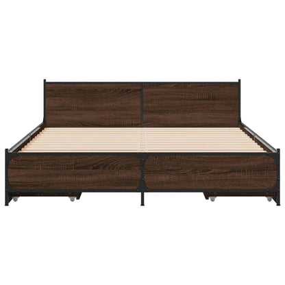 Bed Frame with Drawers without Mattress Brown Oak 135x190 cm Double